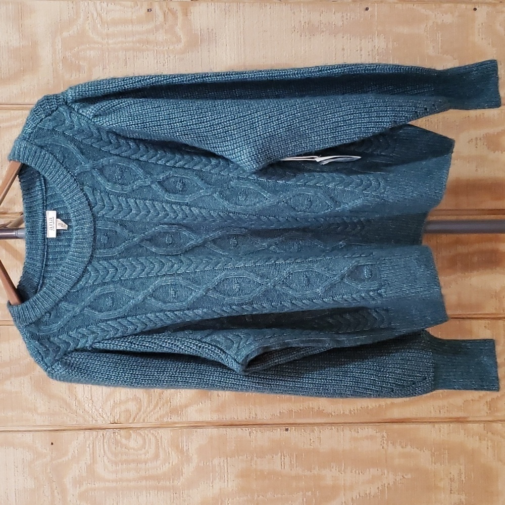 NEW a.n.a. Green Balloon Sleeve Cable Knit Crew Neck Sweater Size 0X